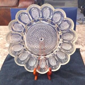 Vintage Indiana Glass deviled egg hobnail glass tray